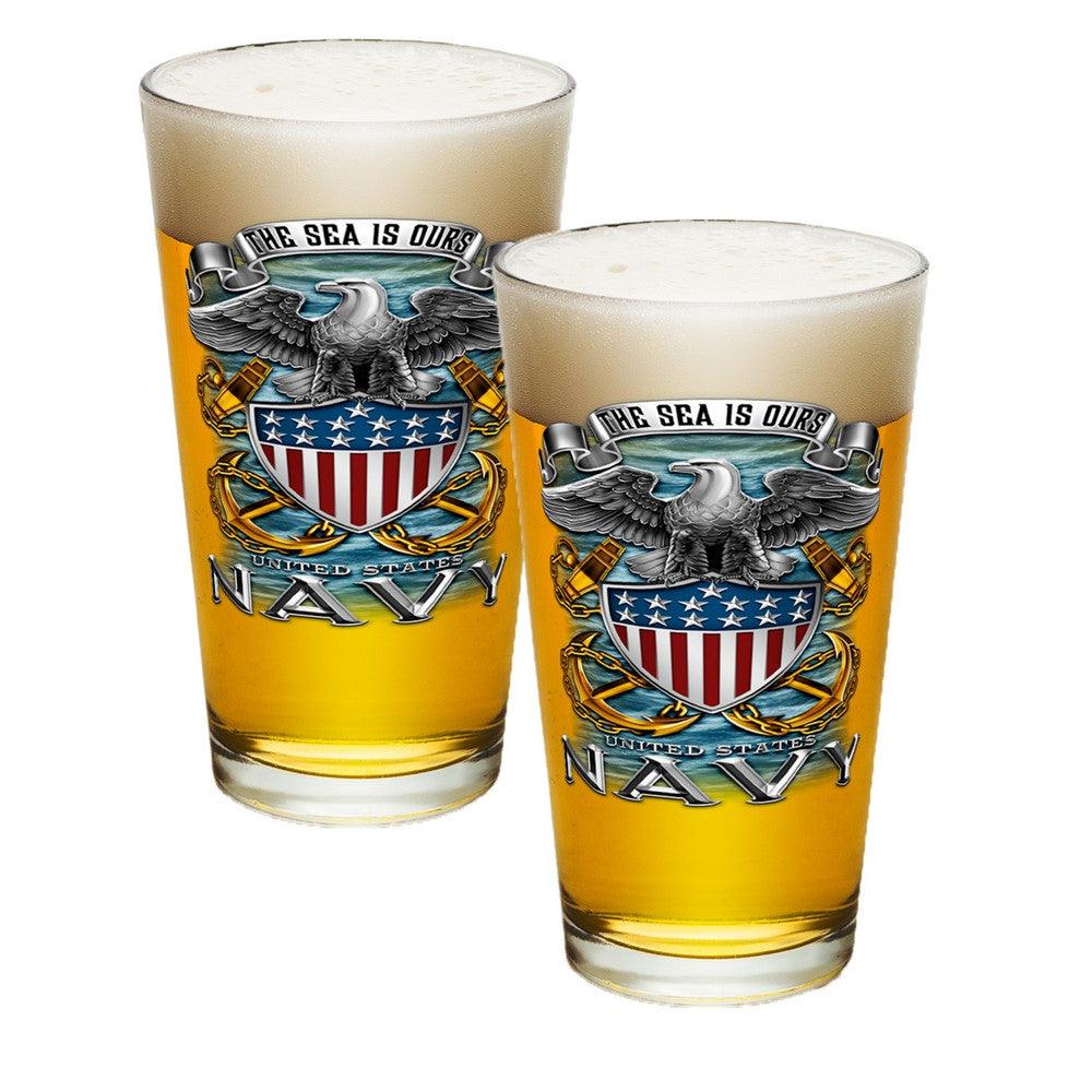 Navy The Sea Is Ours Pint Glasses-Military Republic