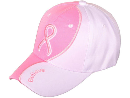 Pink Ribbon Breast Cancer Awareness Baseball Cap with "Believe" Embroidery - Military Republic