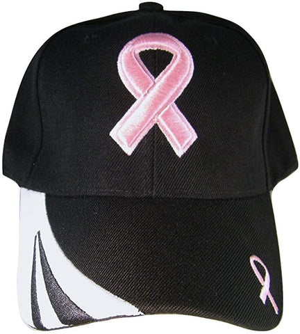 Pink Ribbon Breast Cancer Awareness White Striped Black Cap - Military Republic