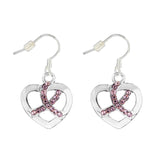 Pink Ribbon Crystal Heart Hanging Earrings - Military Republic