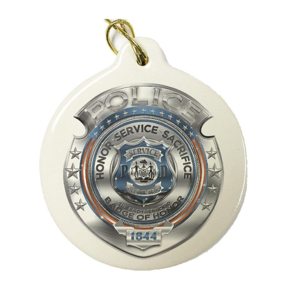 Police Chrome Badge Christmas Ornament-Military Republic