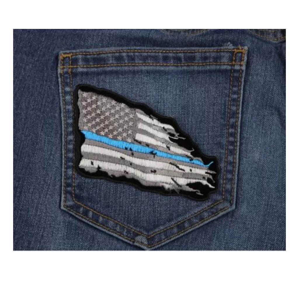 Thin Blue Line Law Enforcement American Tattered Flag Patch - 4x3 inch - Military Republic