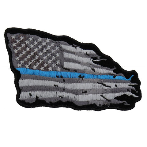 Thin Blue Line Law Enforcement American Tattered Flag Patch - 4x3 inch - Military Republic