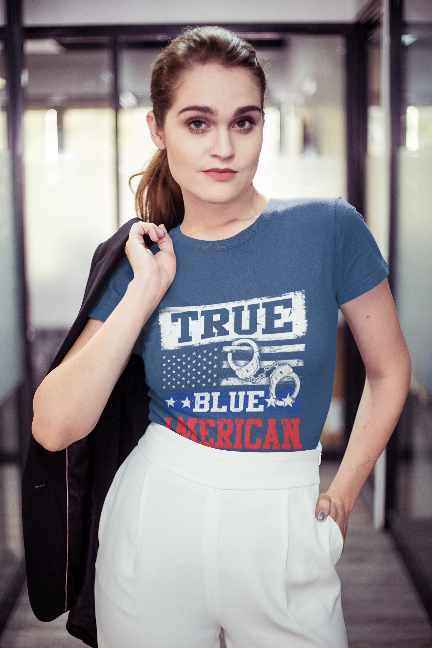 True Blue American Four Stars Law Enforcement T-shirt