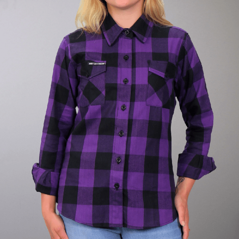 Ladies Black And Purple Long Sleeve Flannel Shirt - Military Republic