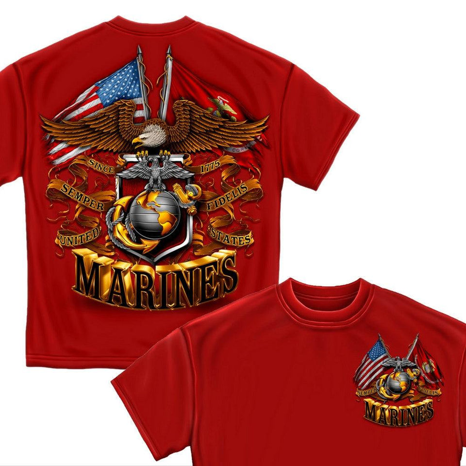 Red Marines Double Flag T-Shirt-Military Republic