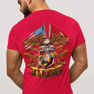 Red Marines Double Flag T-Shirt - Military Republic