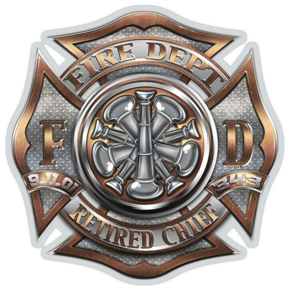 Retired Chief Bugle Ranking Firefighter Decal-Military Republic