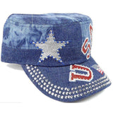 Rhinestone Cadet Cap USA Star - Splash Dark Denim-Military Republic