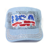 Rhinestone Cadet Hat USA - Light Denim-Military Republic