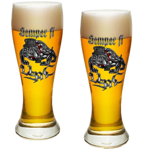 Semper Fidelis Chrome Pilsner Glasses Set-Military Republic