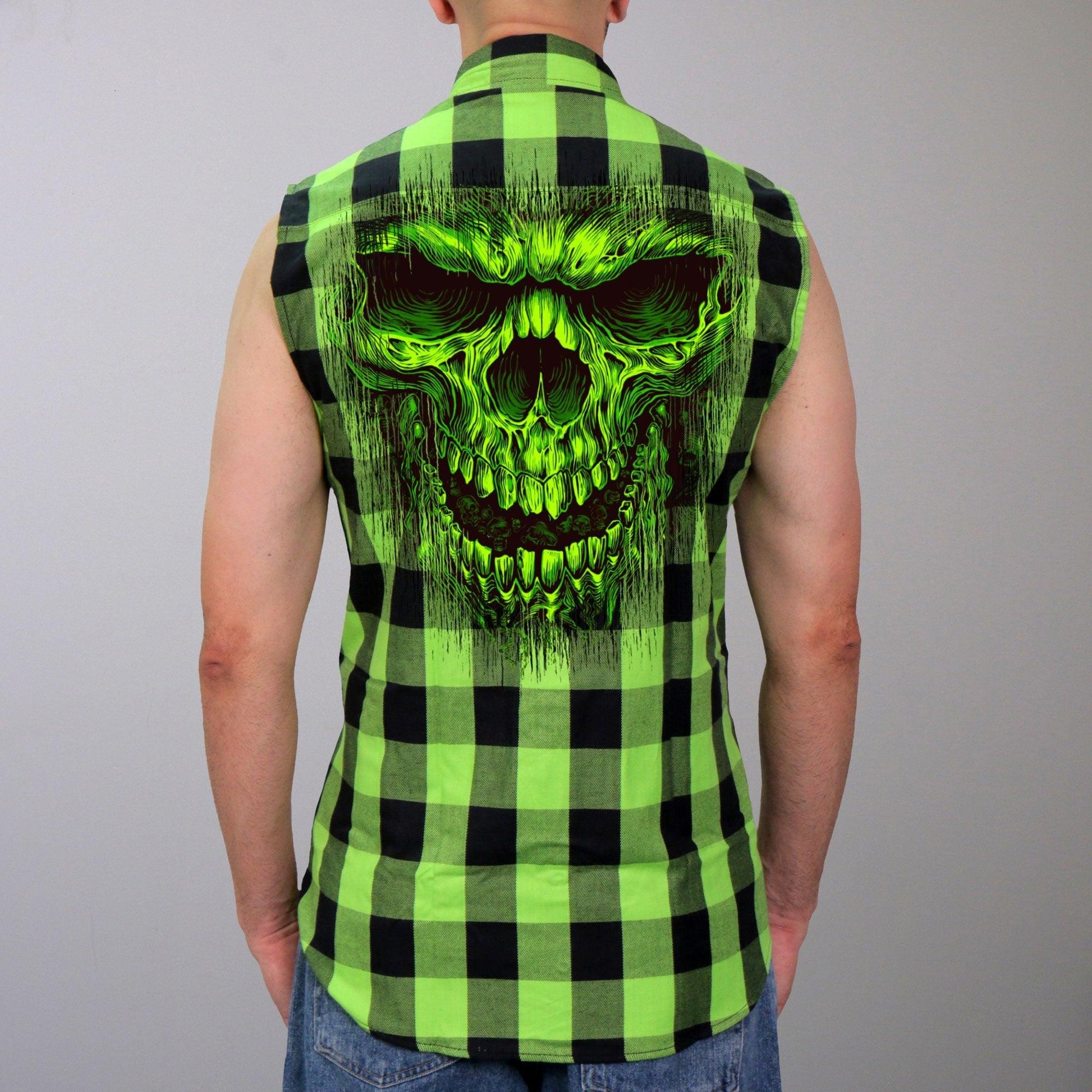 Shredder Skull Sleeveless Biker Flannel Shirt for Men - Military Republic