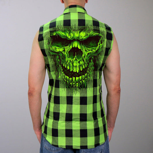 Shredder Skull Sleeveless Biker Flannel Shirt for Men - Military Republic