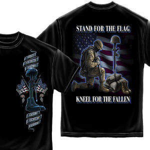 Army Stand for the Flag kneel for the fallen T-Shirt-Military Republic