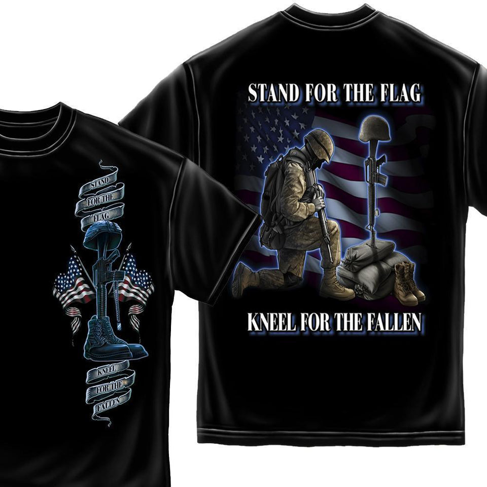 Army Stand for the Flag kneel for the fallen T-Shirt-Military Republic