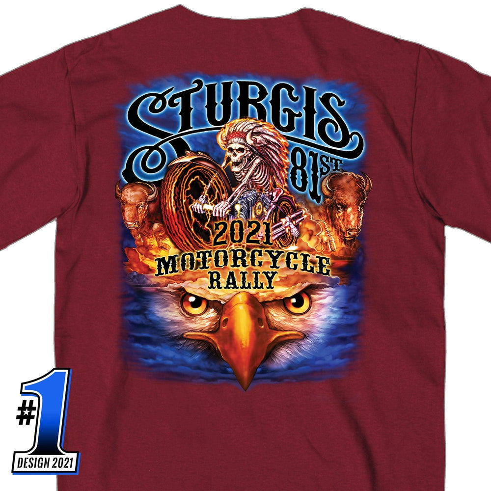 Sturgis 2021 Motorcycle Rally #1 Design American Spirit T-Shirt - Maroon - Military Republic