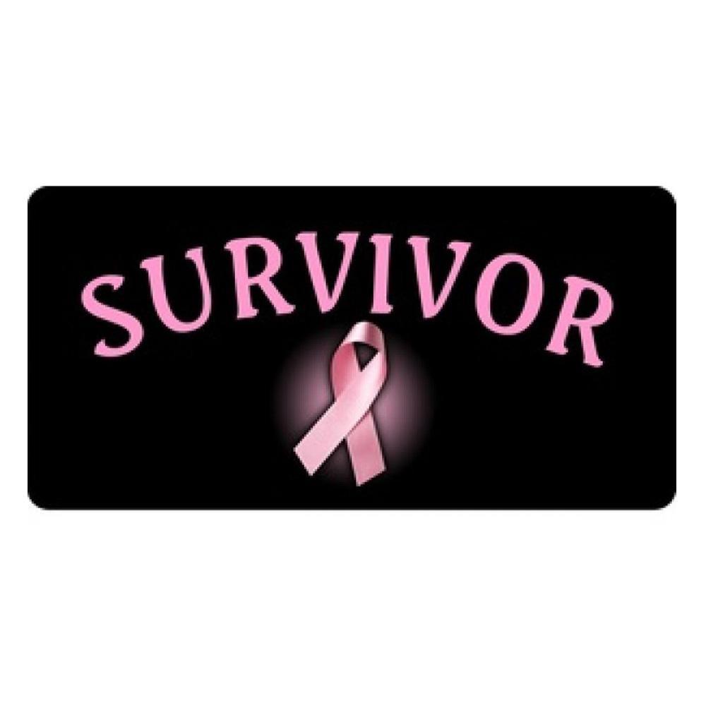 Survivor Pink Ribbon On Black License Plate - Military Republic