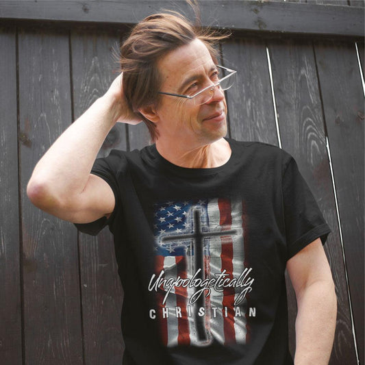 Unapologetically Christian USA Flag & Cross Unisex T-shirt - Military Republic