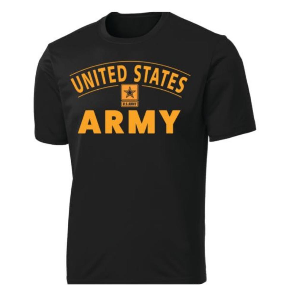 United States Army Full Front Arched Print on Black Performance T-Shir ...