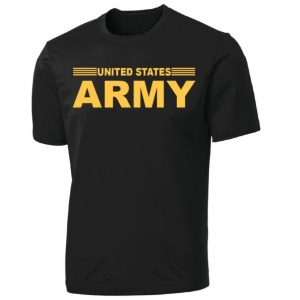 United States Army Stripe Full Front on Black Performance T-Shirt - Military Republic