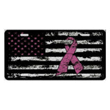 United States Flag With Pink Ribbon And Stars Metal License Plate - Military Republic