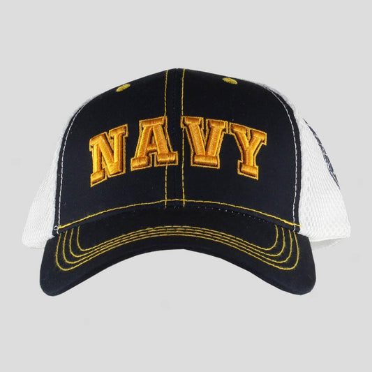 United States Navy Black on White Mesh Cap - Military Republic