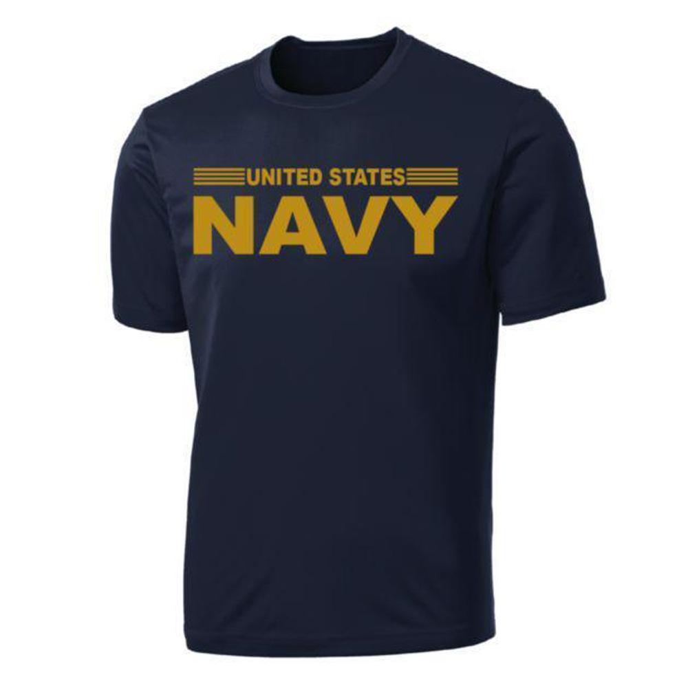 United States Navy Stripe Full Front on Blue Performance T-Shirt - Military Republic