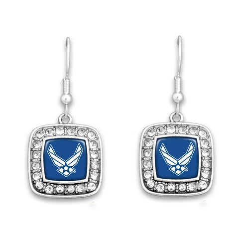 U.S. Air Force Crystal Square Earrings - Military Republic