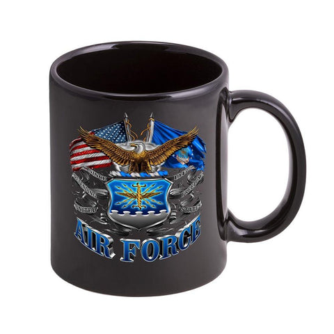 US Air Force Double Flag Logo Stoneware Mug Set - Black - Military Republic