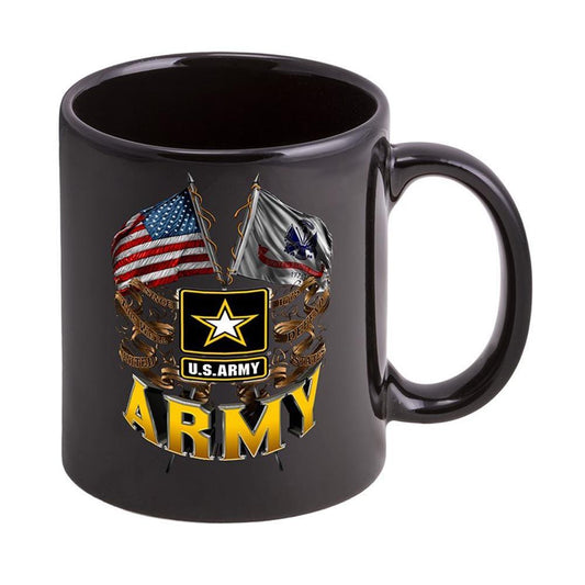 US Army Double Flag with Army Star Logo Stoneware Mug Set - Black - Military Republic