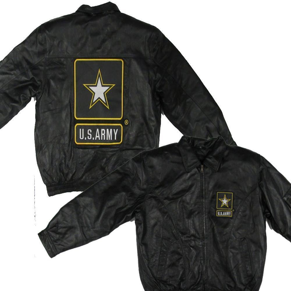 US Army Black Leather Bomber Jacket XL | eBay