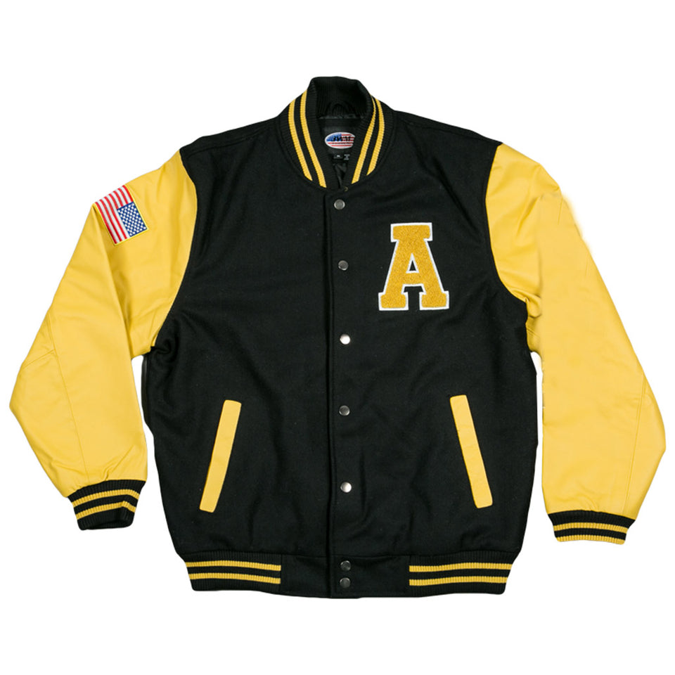 U.S. Army Varsity Jacket with Leather Sleeve- Yellow/Black, Varsity US Army Jacket / XXXL