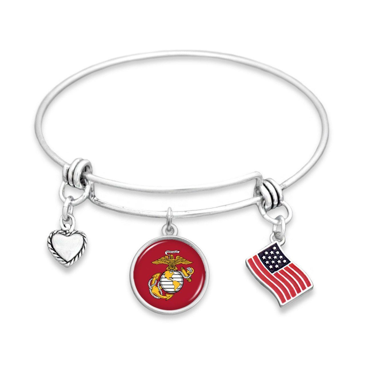 U.S. Marines 3 Charm Bracelet with American Flag - Military Republic