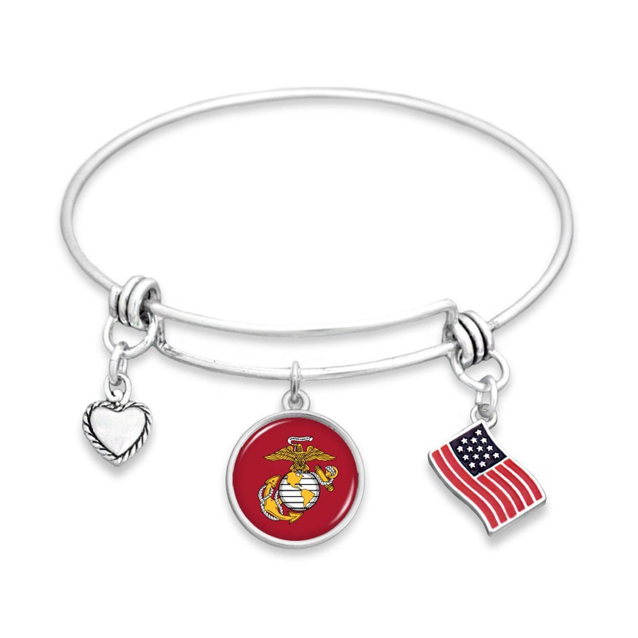 U.S. Marines 3 Charm Bracelet with American Flag Military Republic