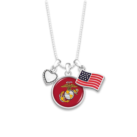 U.S. Marines 3 Charm Necklace with American Flag - Military Republic
