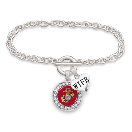 U.S. Marines Round Crystal Bracelet for Wife - Military Republic