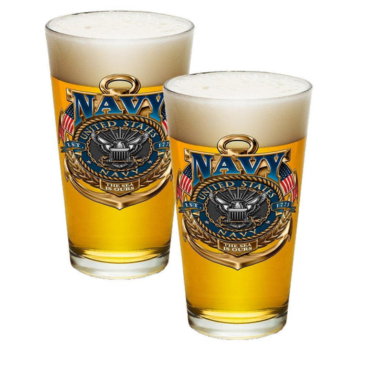 US Navy Badge Pint Glasses-Military Republic