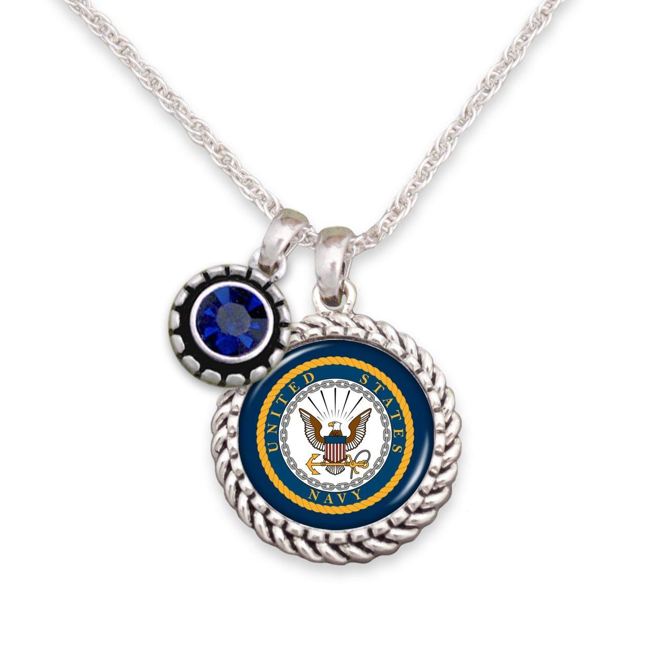 U.S. Navy Blue Crystal Necklace with Rope Logo Charm – Military Republic