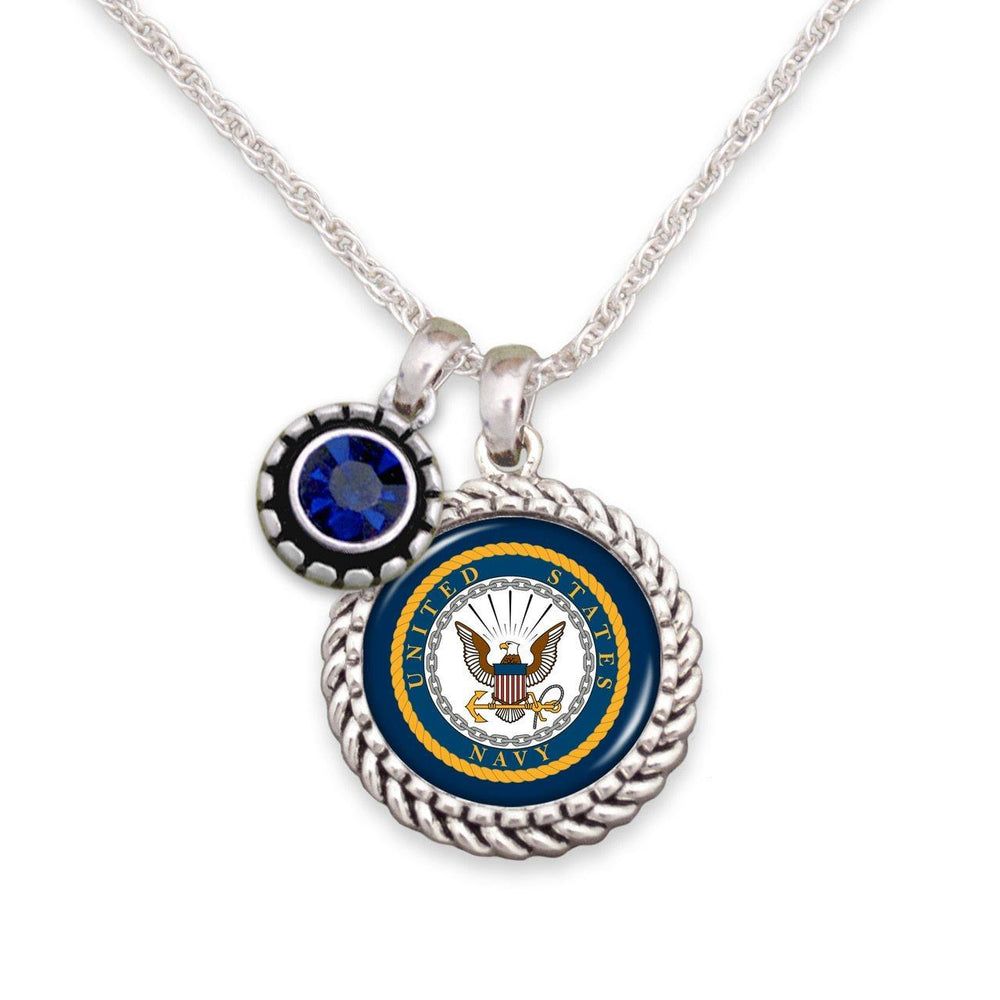 U.S. Navy Blue Crystal Necklace with Rope Logo Charm - Military Republic