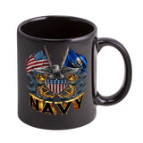 US Navy Double Flag Eagle Logo Stoneware Mug Set - Black - Military Republic