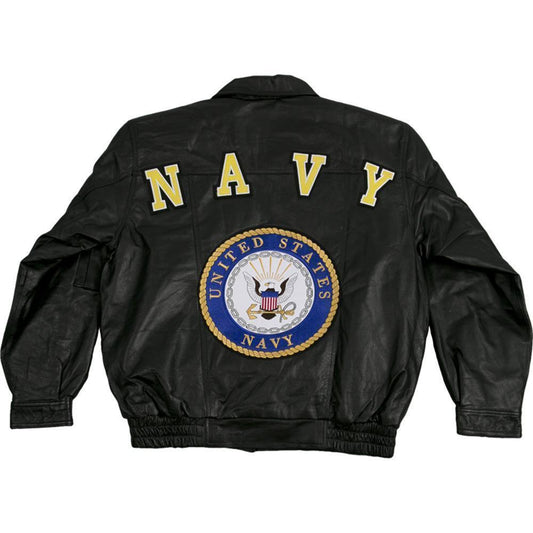 Navy Leather Jacket-Military Republic