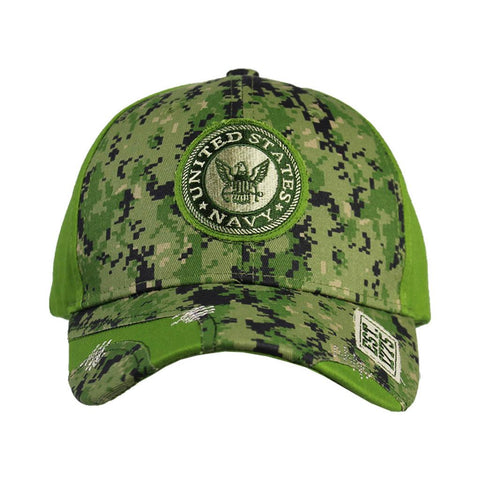Navy Green Distressed Camo US Navy Cap with Green Streak - Military Republic