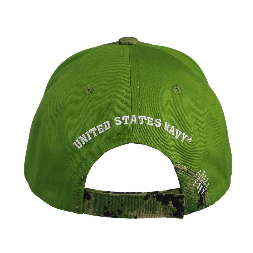 Navy Green Distressed Camo US Navy Cap with Green Streak - Military Republic