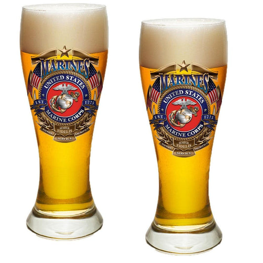 USMC Badge Of Honor Pilsner Glasses Set-Military Republic