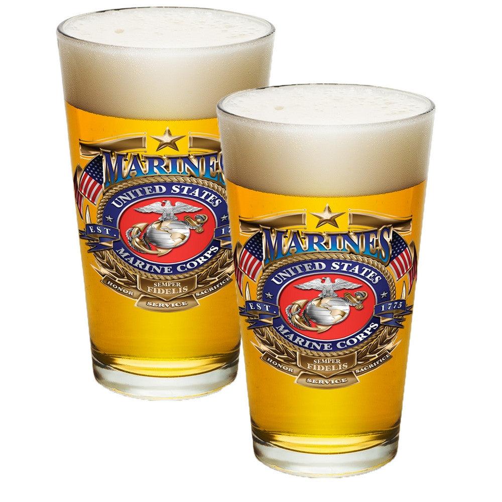 USMC Badge Pint Glasses-Military Republic