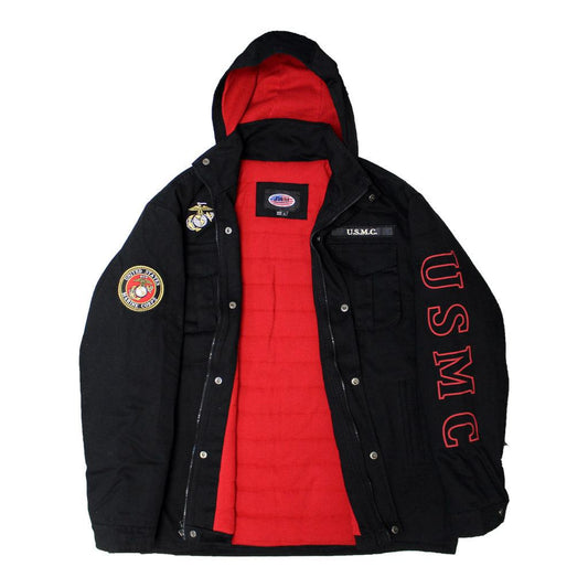 U.S. Marine Corps Hooded Black & Red Canvas Jacket - Military Republic