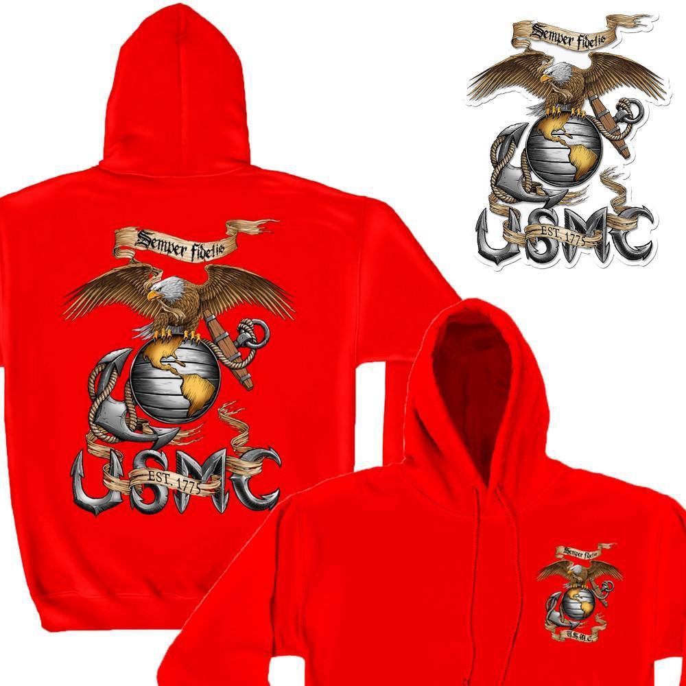 USMC Eagle Red Hoodie with FREE USMC Decal-Military Republic