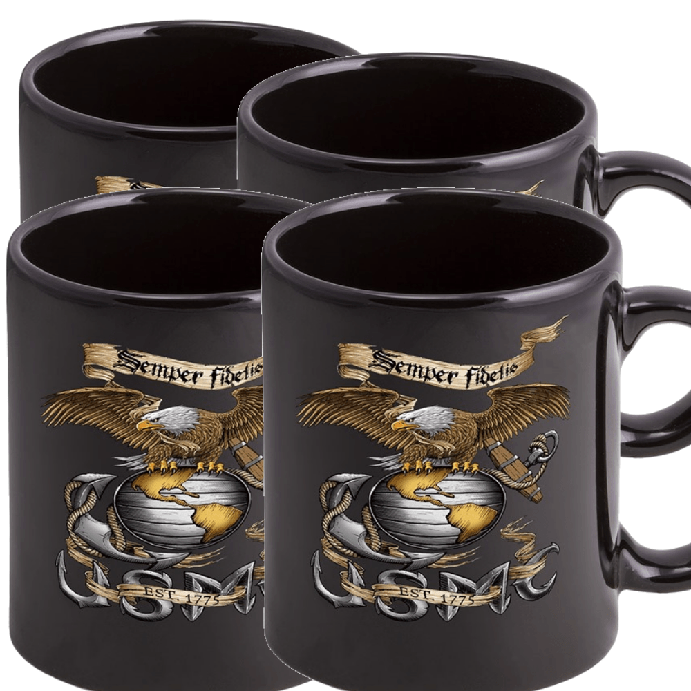 USMC Eagle Stoneware Mug Set - Black - Military Republic