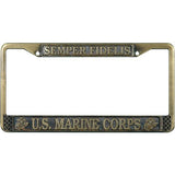 USMC Fidelis Antique Brass License Plate Frame - Military Republic