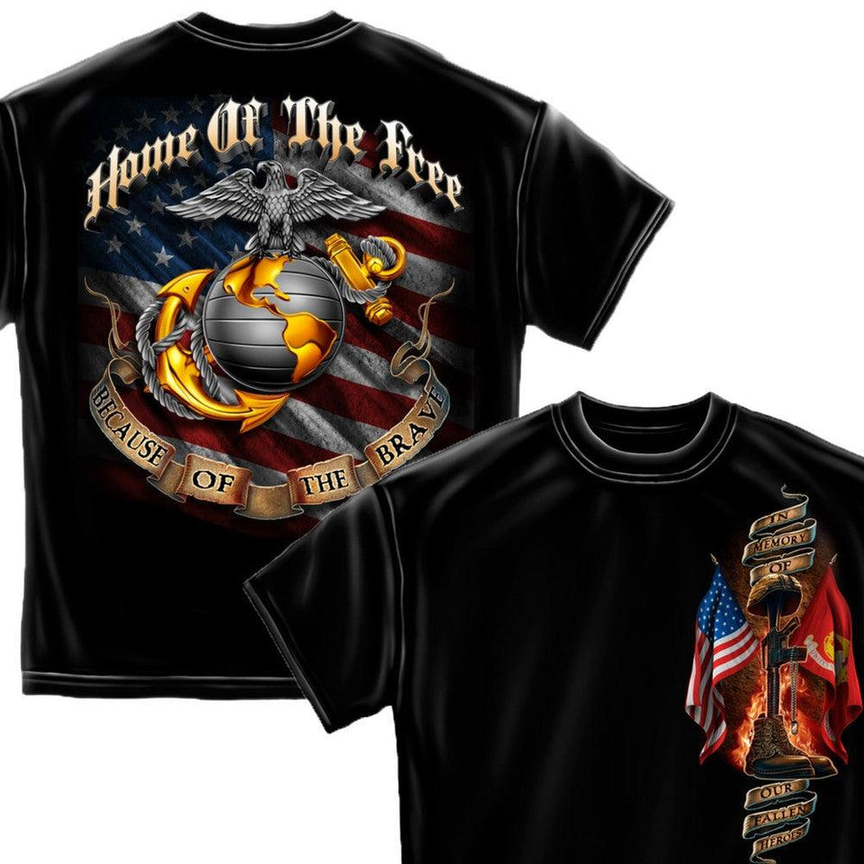 USMC Home Of The Free Because Of The Brave T-Shirt-Military Republic